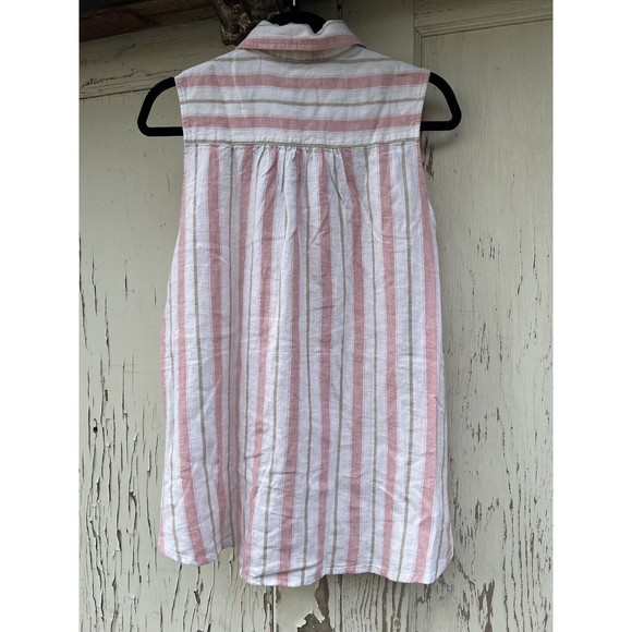 Splendid Stripe Top Women's Large Cream Pink Tan Sleeveless Rayon Button Top New - Picture 6 of 12